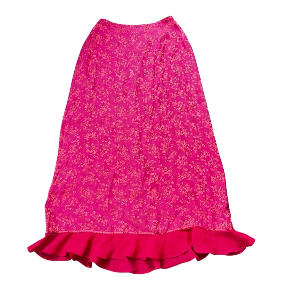 Vintage East 2 Pink Floral Silk Blend Ruffle Hem Barbie Fairy 80s 90s Midi Skirt
